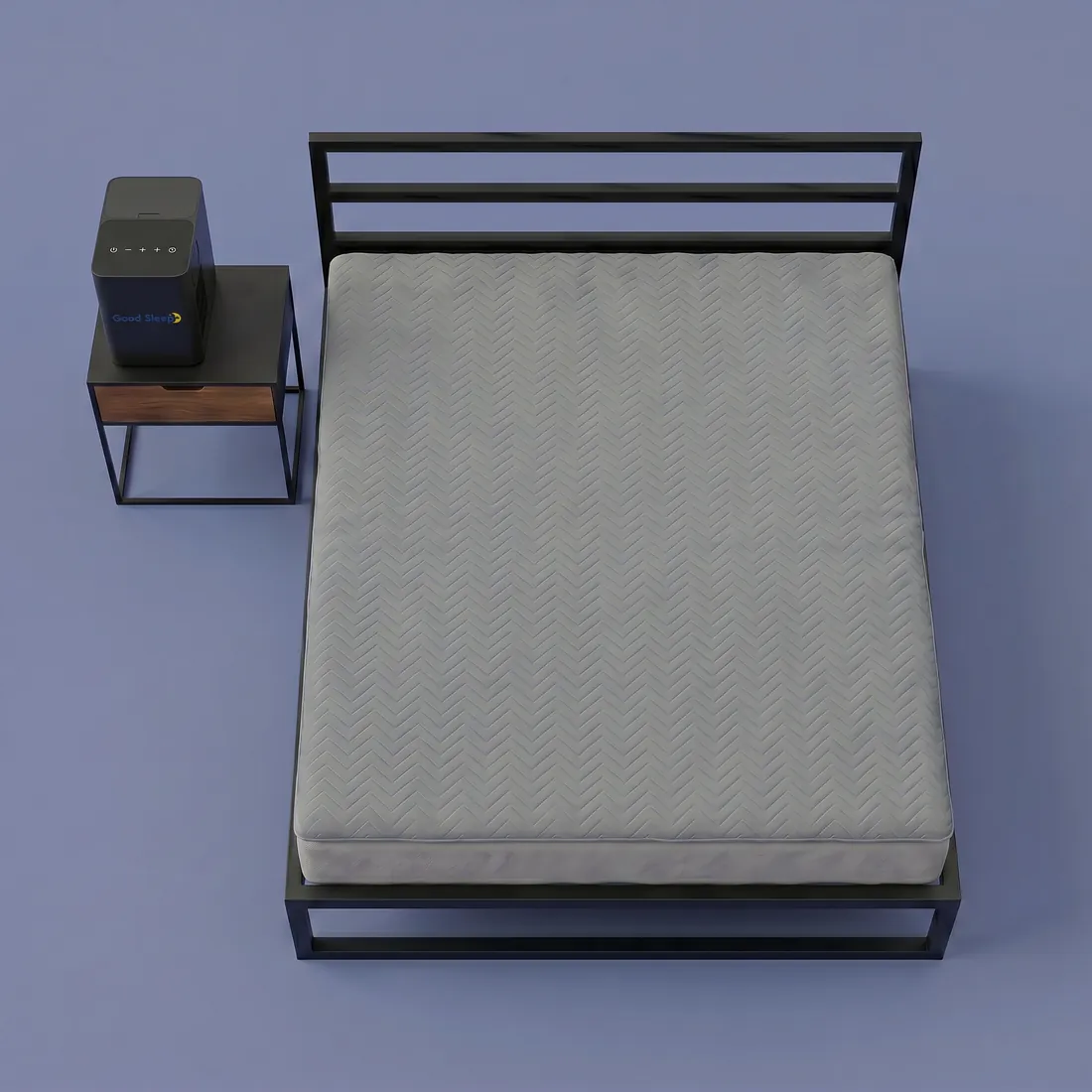 Good Sleep water-based cooling and heating mattress topper with bedside hub, overhead view